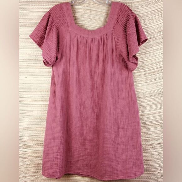 Madewell Lightspun Butterfly Square-Neck Mini Dress In Vintage Quartz Size L - Picture 6 of 10